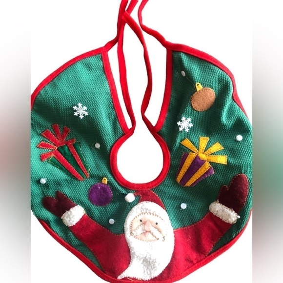 VTG Christmas Minature Tree Skirt Round Santa Felt Sherpa Red Green Ties 12” - Picture 2 of 4